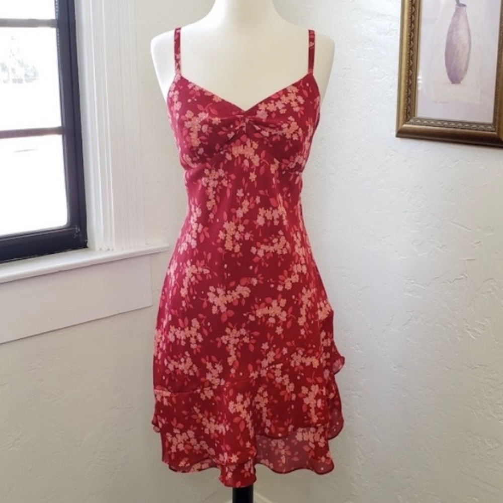 Ann Taylor LOFT ~ Red Floral Spaghetti Strap Dress